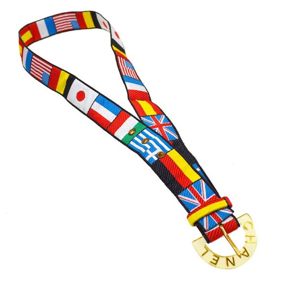 CHANEL CC Logos National Flag Buckle Belt Canvas 70/28 95C Multi Color 30901- - Picture 5 of 7